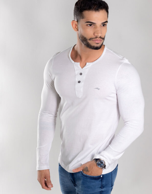 Henley Manga Longa Pima Básica